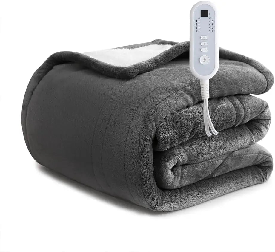 Twin Electric Heated Blanket 62x84" – Flannel & Sherpa, 8 Levels, ETL, Grey Peaceful Pleasures Health and Wellness United States