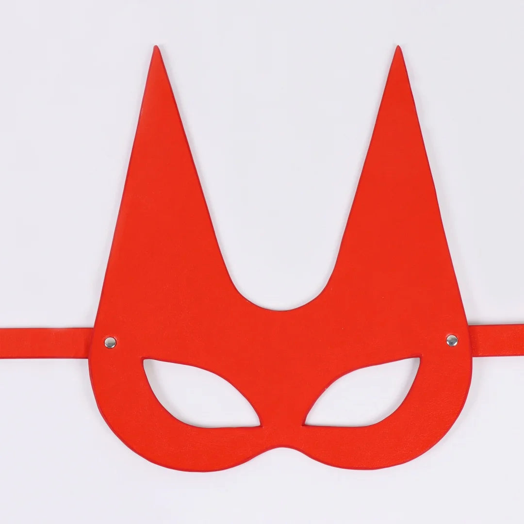 Red PU Leather Mask Half Eyes Fox Cosplay Face Cat Halloween Women