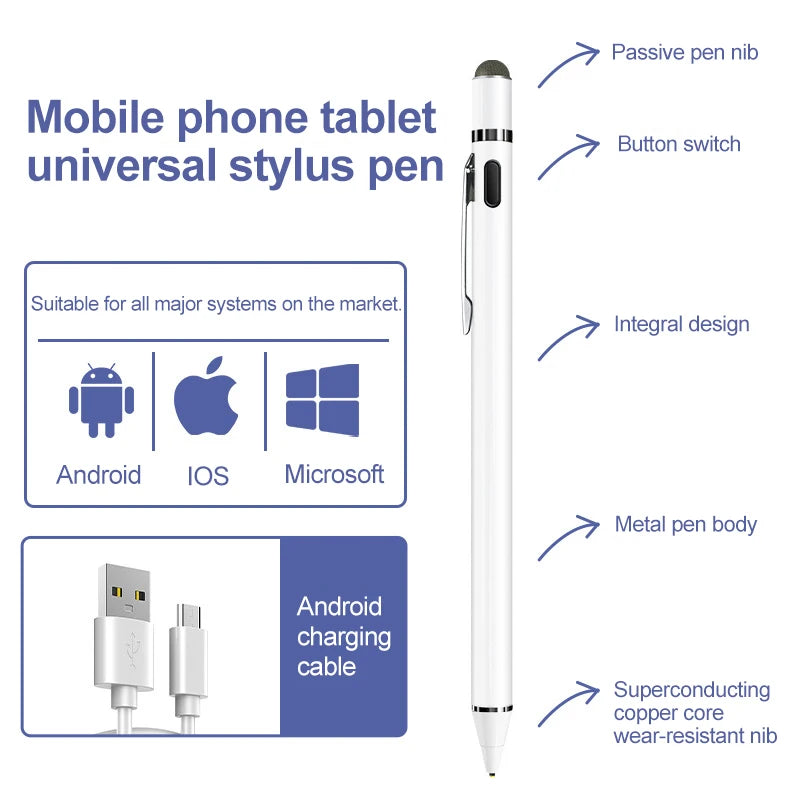 Touch Pencil For Cell Phone Accessories Stylus For android Universal Capacitive Pencil Stylus Pen For Tablet Stylus For Xiaomi Peaceful Pleasures Health and Wellness White with clip(1)