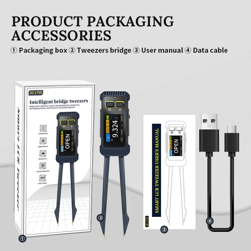 Digital Smart Tweezer LCR SMD ESR Tester Resistance Capacitance Inductance Continuity Diode Test Measurement Tools Peaceful Pleasures Health and Wellness