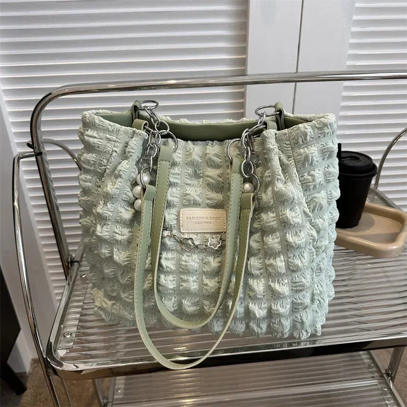 Underarm Pleated Bubble Single-shoulder Bag for Women Large-capacity Casual and Stylish Tote Bag Fashionable Women's Handbags Peaceful Pleasures Health and Wellness green