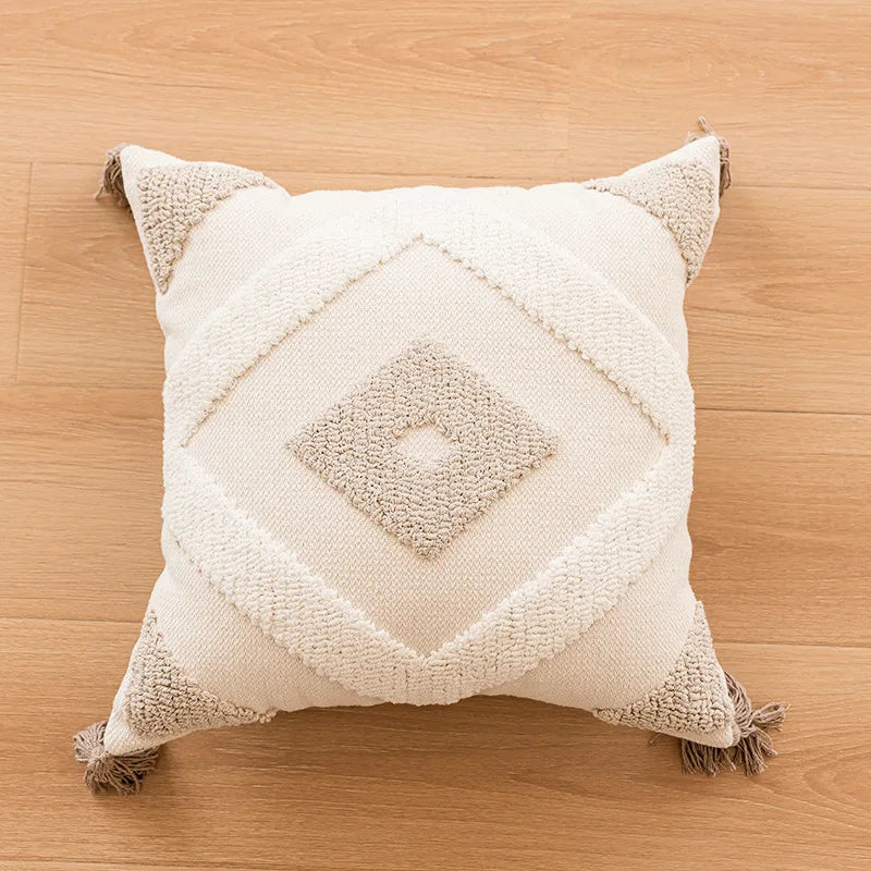 Battilo Luxury Pillow Cover with Tassels Soft Cotton Pillowcase Boho Decorative Throw Pillow for Living Room Sofa Cushion Cover Peaceful Pleasures Health and Wellness Square 45x45cm