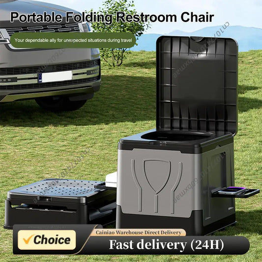 Folding Portable Toilet with Paper Holder & Lid Emergency Toilet Reusable for Camping Travel Outdoor Car RV & Emergency Use Peaceful Pleasures Health and Wellness