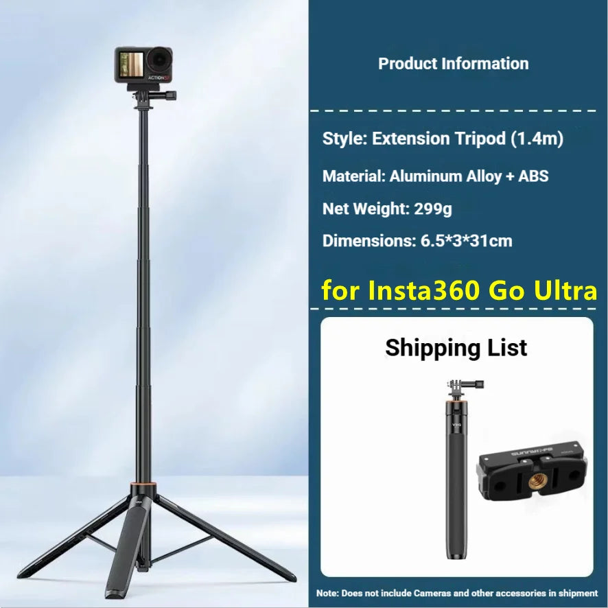 140cm Extendable Tripod Selfie Stick for Insta360 GoPro DJI