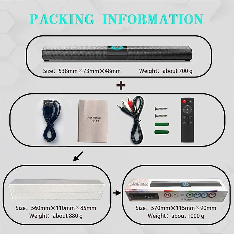 AyeBeau Bluetooth 5.3 Soundbar | Bass, FM Radio & TV