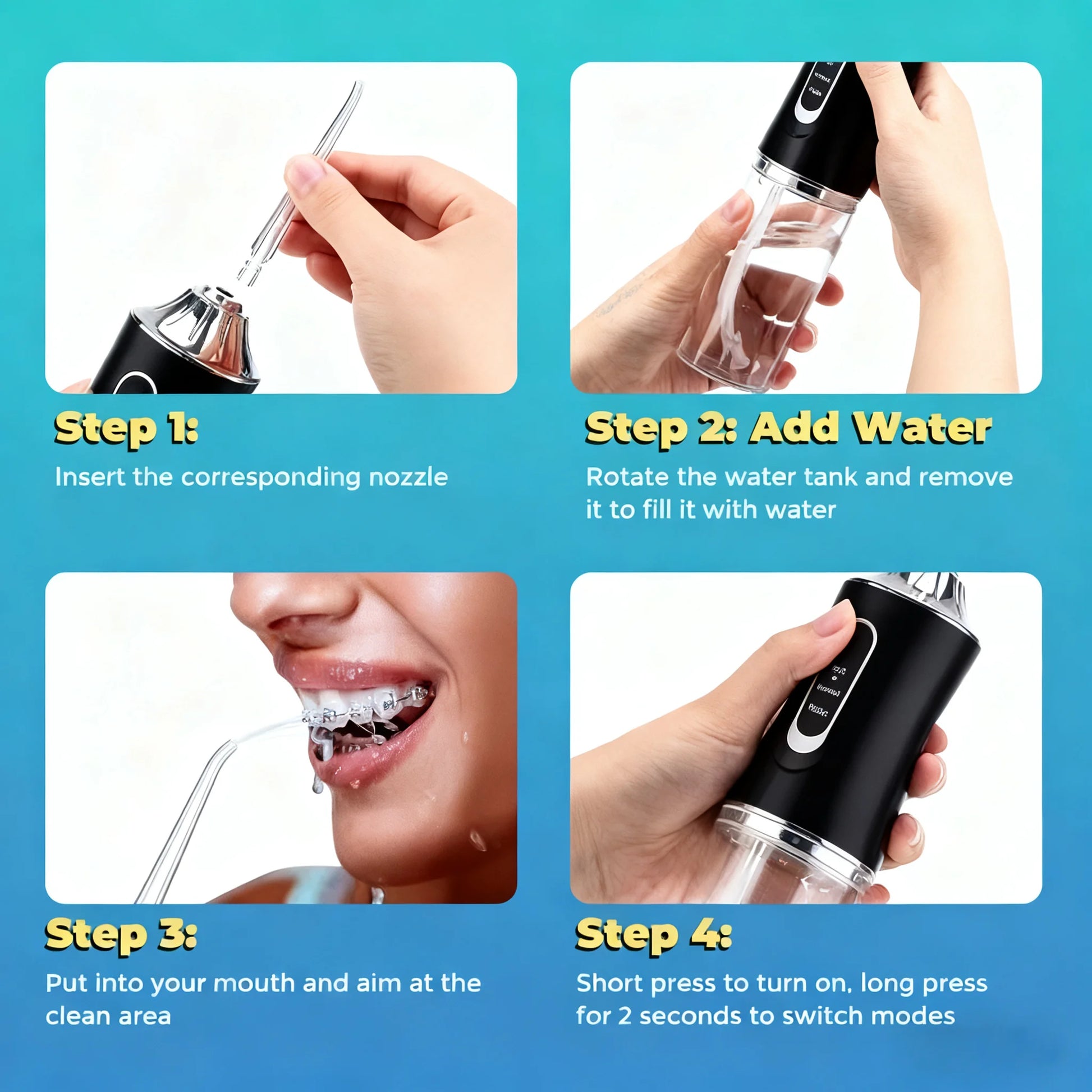 Oral Irrigator Portable USB Rechargeable Dental Water Flosser Water Jet Floss Tooth Pick 4 Jet Tip 220ml 3 Modes IPX7 Waterproof Peaceful Pleasures Health and Wellness