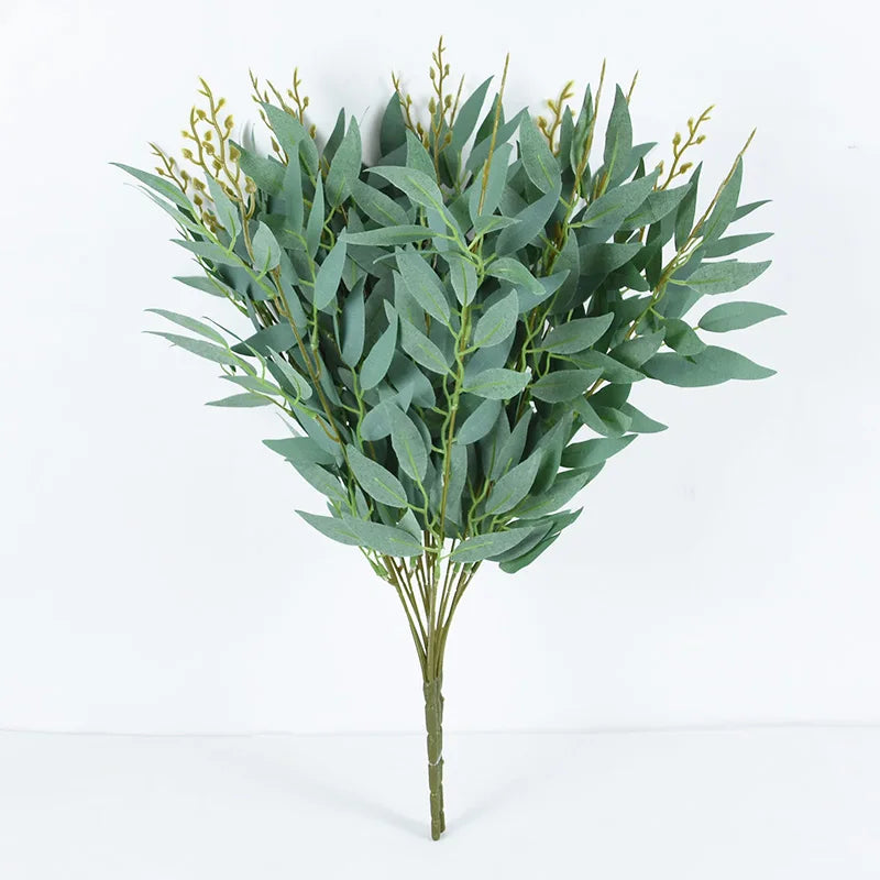 Silk Artificial Willow Bouquet | Fake Green Leaves for Home & Wedding
