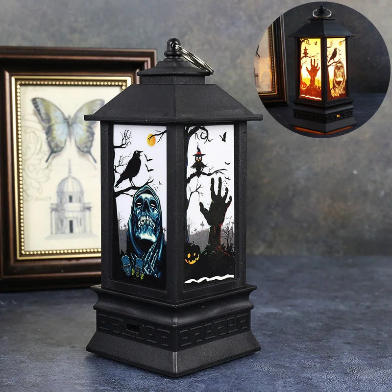 Halloween Pumpkin Castle Decorative Lamp Simulated Flame LED Light Small Hand Lantern For Holiday Outdoor Bar Garden Decoration Peaceful Pleasures Health and Wellness Flaming Ghost Hand Other