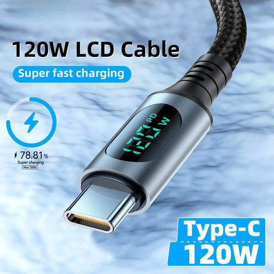 120W 6A USB to Type C Fast Charging Cable LED Digital Display Nylon Braided Charger Cord for Xiaomi Redmi Samsung Huawei Peaceful Pleasures Health and Wellness