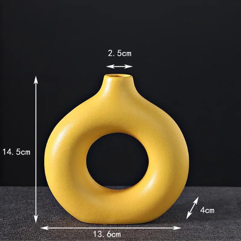 HEYYES Porcelain Doughnut Vase | Ceramic Flower Pot Home Decor
