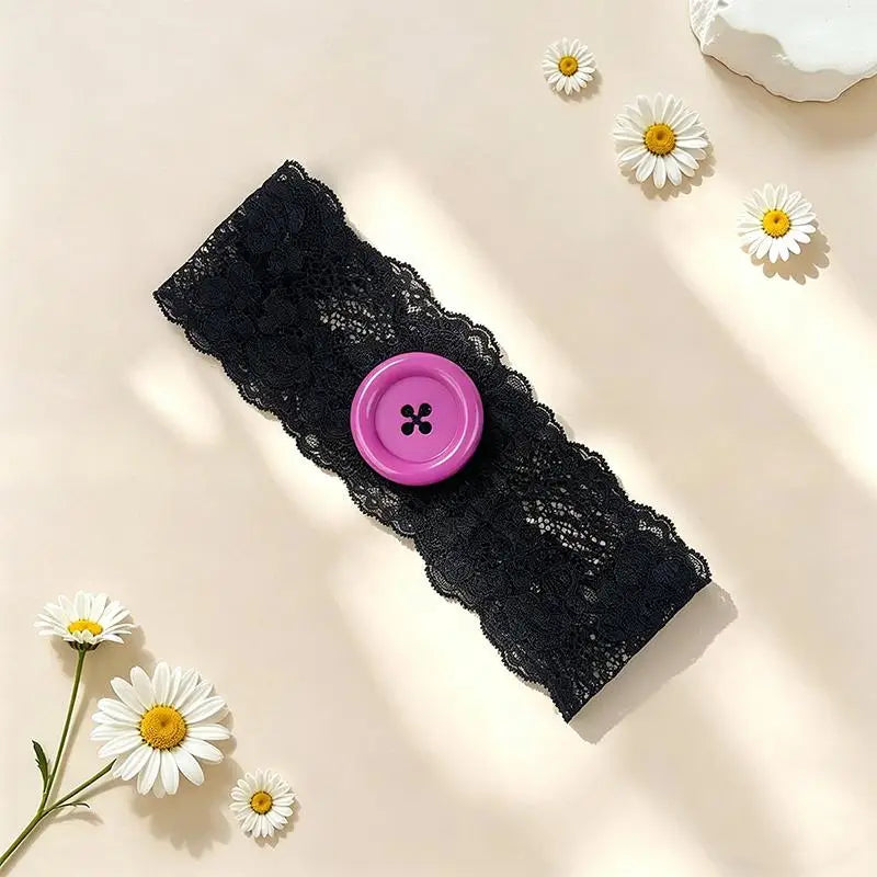 Y2K Lace Button Headband – Colorful Oversized Women's Style