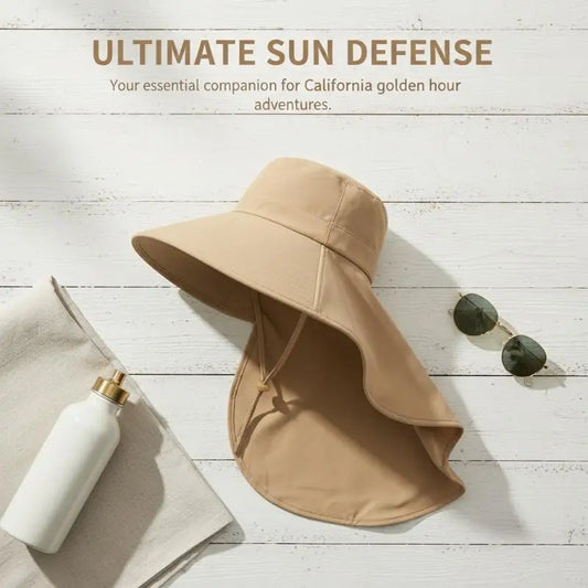 Women's Wide Brim Sun Hat UPF 50+ Neck Flap Beach Cap Wide Brim Sun Hat Oasis Select