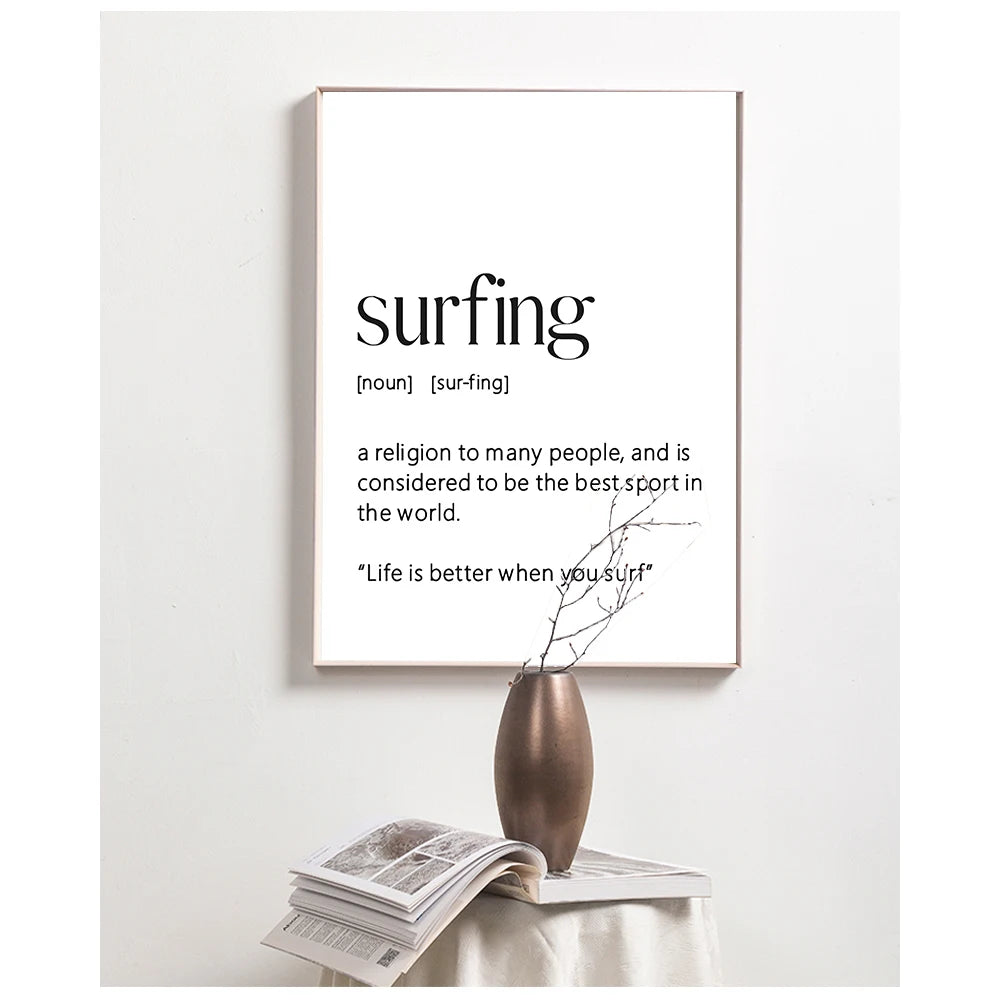 Surfing Definition Quote Canvas Wall Art | Surfer Gift Print
