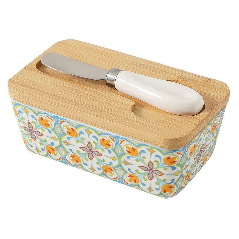 350ML 1set of Country-style Ceramic Butter Box, Retro Home Kitchen Cheese Butter Refrigerated Box, Butter Dish, Gift Storage Box Peaceful Pleasures Health and Wellness