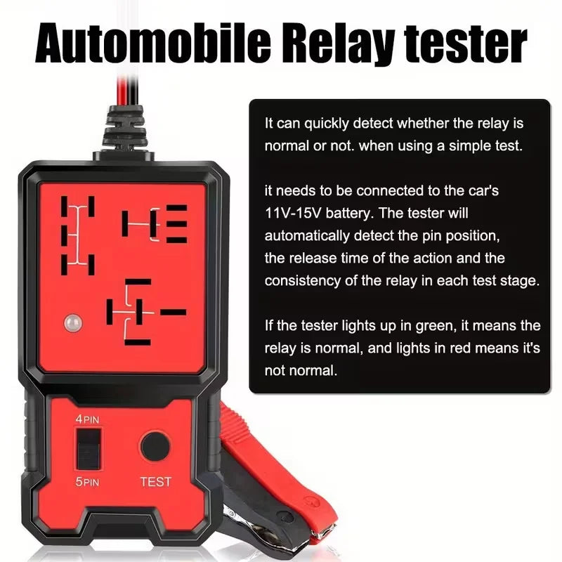 Compact 12V Automotive Relay Tester with Battery Clamp - Easy-To-Use 4-Pin and 5-Pin Relay Tester with Clear Terminal Display, Spdt Switch and Copper Contacts, Hard-Wired/Battery-Powered (Battery Not Included), Suitable for E Peaceful Pleasures Health and Wellness