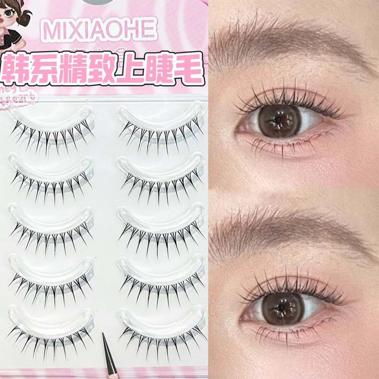Korean Natural False Eyelashes 8-11mm K-Pop Strip Lashes 5 Pairs