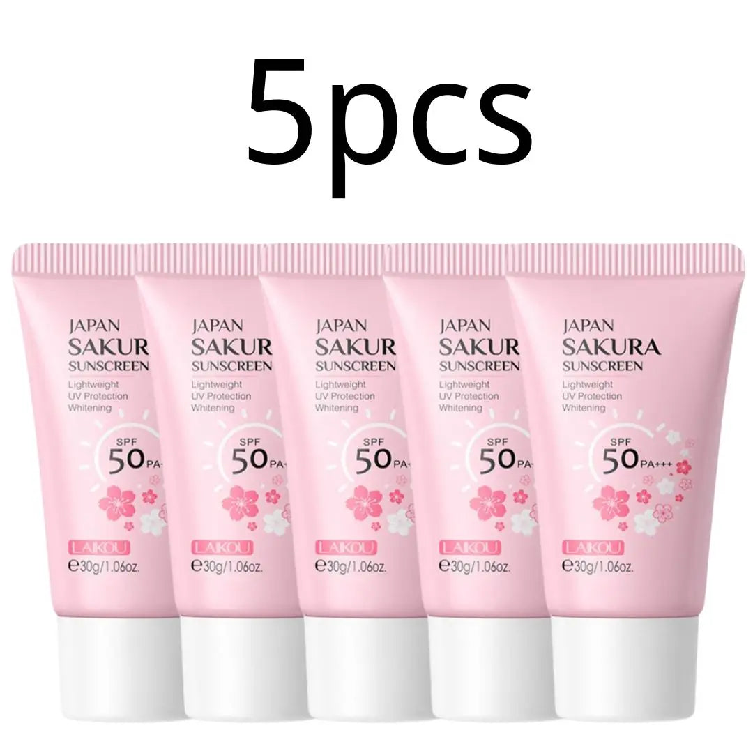 Sakura Sunscreen Cream SPF50 Moisturizing UV Protect Face Body Sunscreen Isolation Lotion Oil Control Reduce Melanin Skin Care Peaceful Pleasures Health and Wellness 5pcs