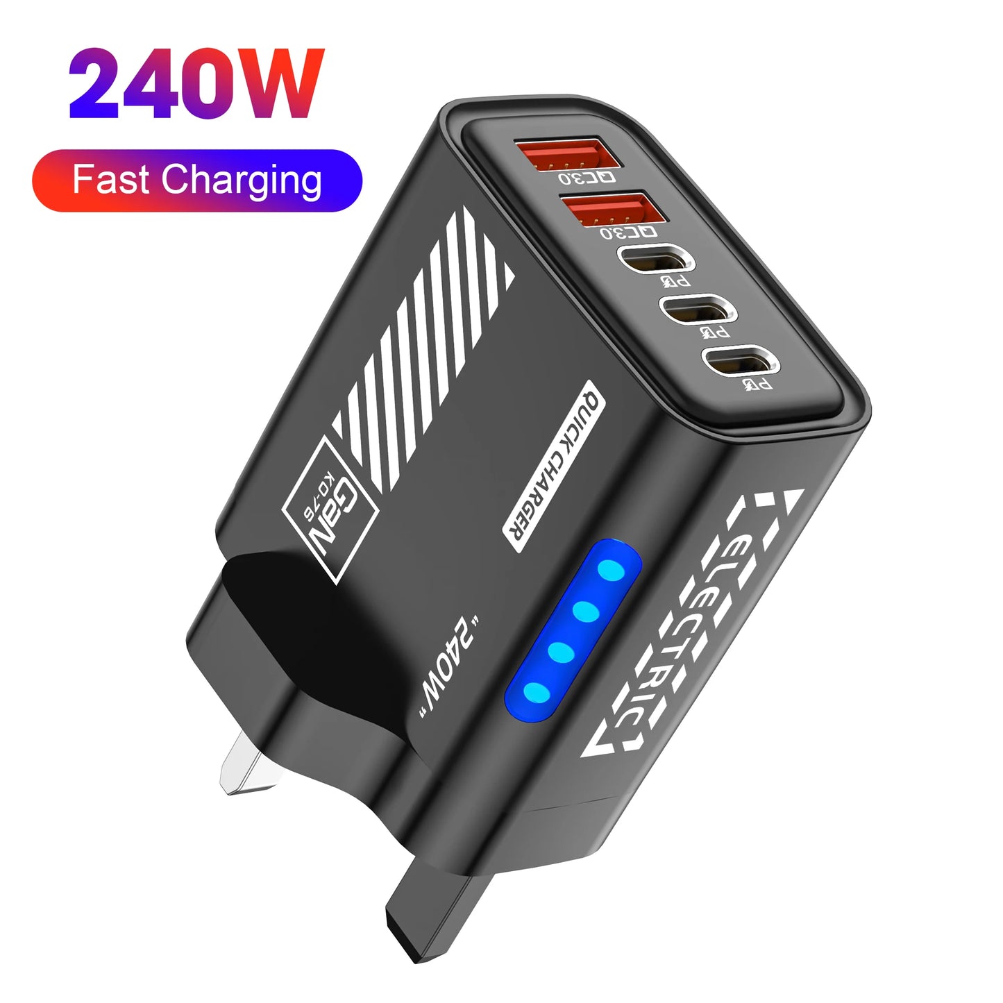 240W GaN 5-Port USB-C Wall Charger PD & QC3.0 with LED