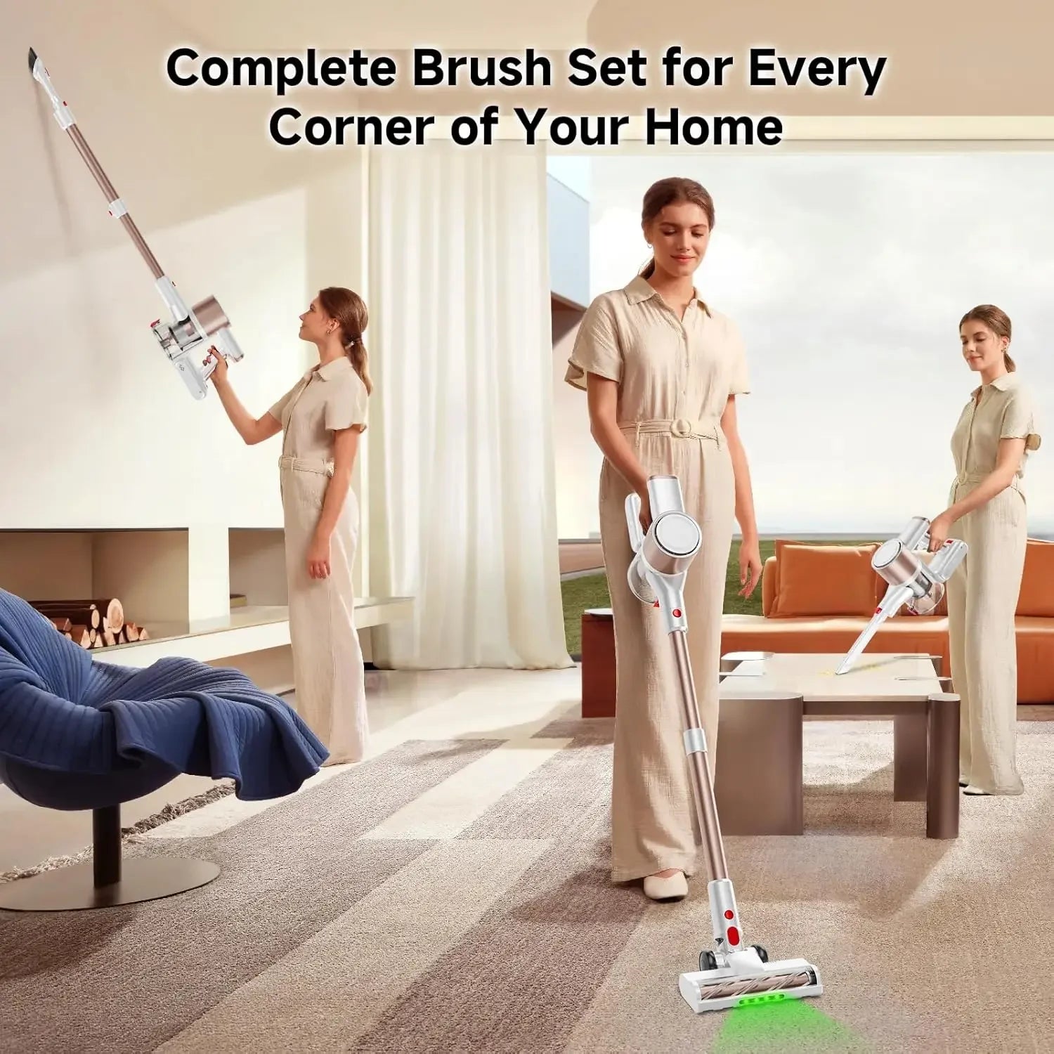 500W Cordless Vacuum Cleaner, 40Kpa Suction, LED Display, Anti-Tangle Brush, 8-in-1 Lightweight for Hard Floors Pet Hair Peaceful Pleasures Health and Wellness