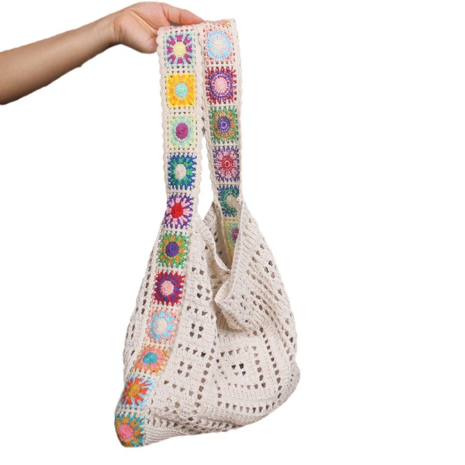 Boho Knitted Shoulder Tote Bag Travel Crossbody Bag Summer Vacation Beach Handbags for Holiday Vacation Camping Picnic Peaceful Pleasures Health and Wellness