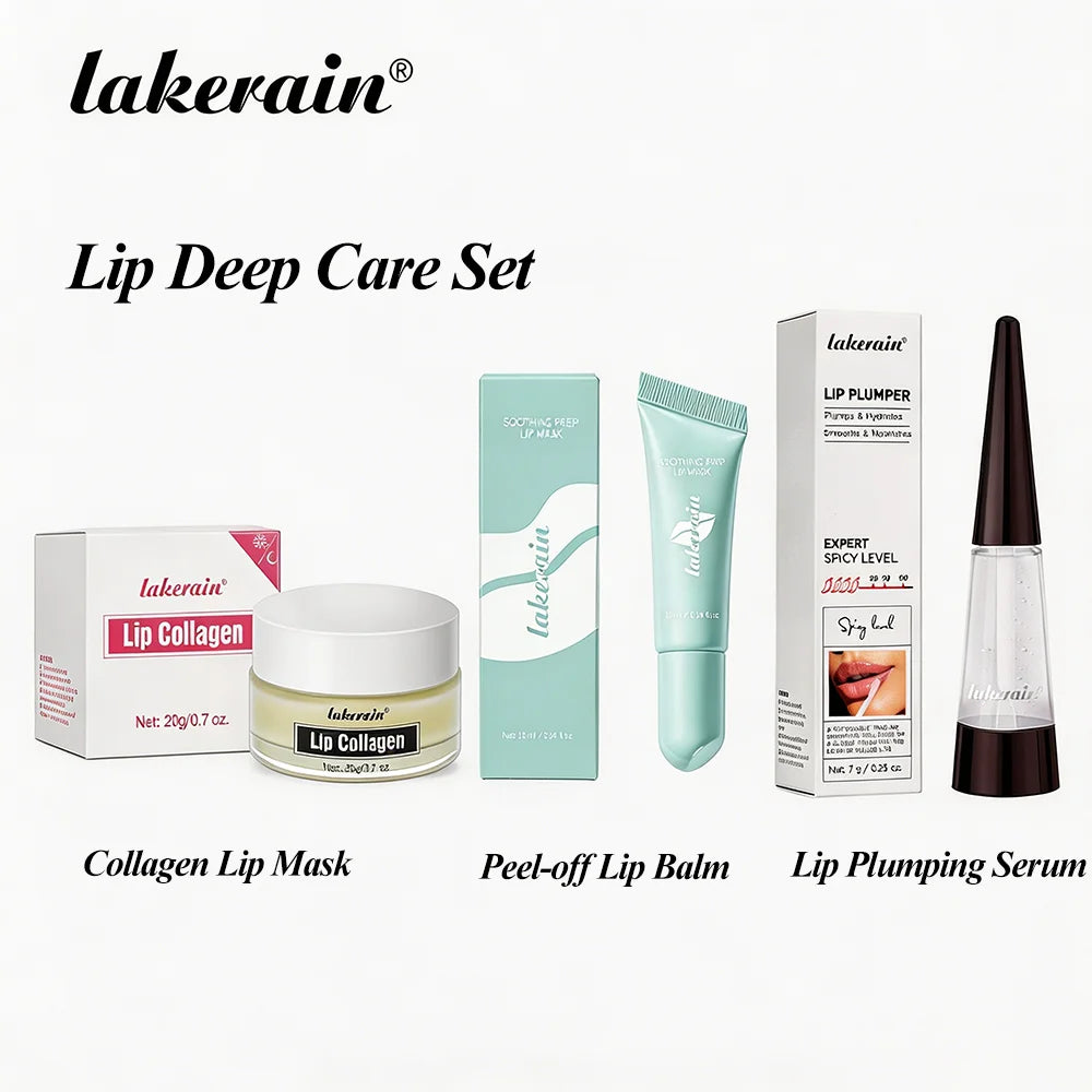 Lip Deep Care Set Collagen Lip Mask, Plumping Serum, Peel-off Lip Balm Long Lasting Moisturising Perfect Lip Makeup Pre Plan Peaceful Pleasures Health and Wellness Lip Care Set
