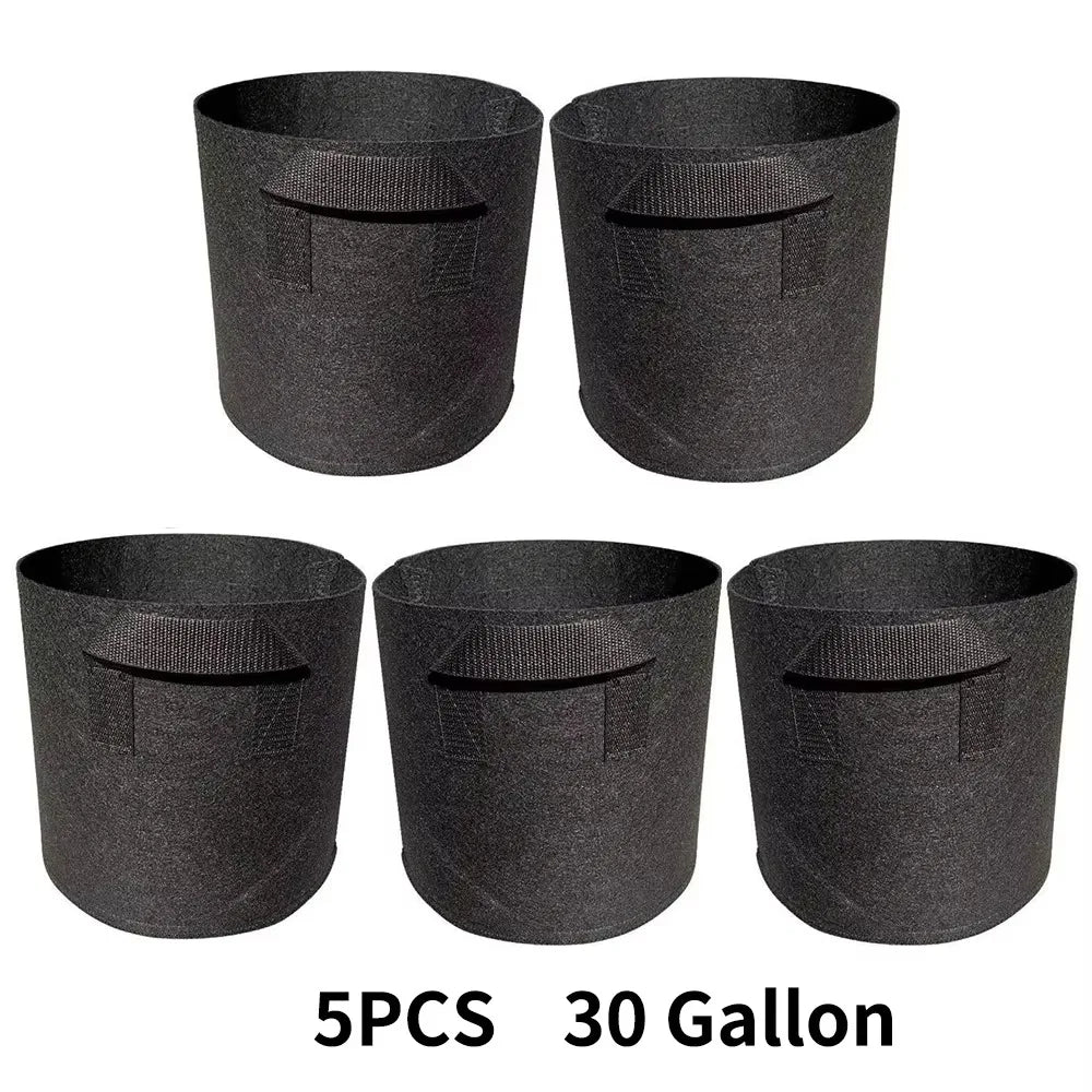5-Pack Grow Bags/Aeration Fabric Pots with Handles(Available Capacities: 3 Gallon，4 Gallon, 5 Gallon, 7 Gallon, 30 Gallon) Peaceful Pleasures Health and Wellness 5PCS 3gallons 25x22cm