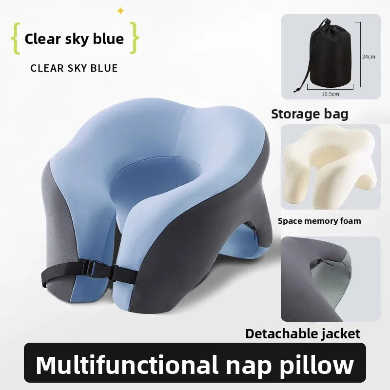 Travel U-Shaped PillowNeck and Cervical Spine Pillow Airplane Car Office Home Headrest Neck Support Sleeping Pillow Memory Foam Peaceful Pleasures Health and Wellness Blue