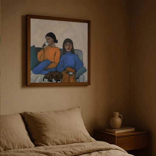 Retro Spanish Women Stand Together Wall Art Print Canvas Painting Poster Picture For Living Room,Bedroom Home Decor Peaceful Pleasures Health and Wellness G4848 30x40cm Wood Framed