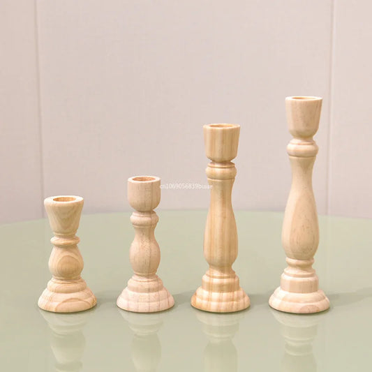 Vintage Unfinished Wood Unpainted Craft Classic Retro Candelabros Candle Stand Candlesticks Holders Candle Holders Home Decor Peaceful Pleasures Health and Wellness