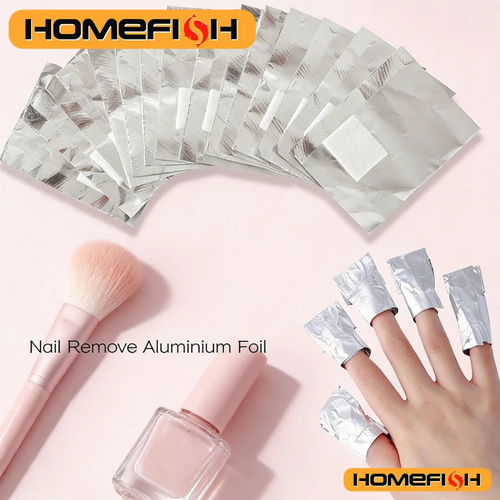 Aluminum Foil Nail Polish Remover Wraps with Cotton Pad 50/100pcs