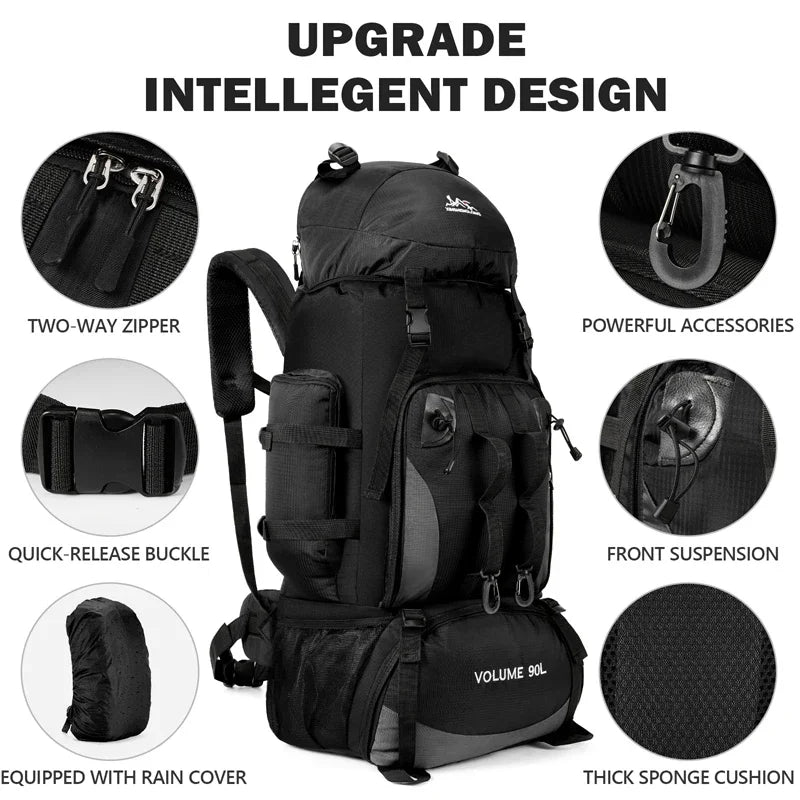 Large-capacity 90-liter men's waterproof hiking camping backpack, hiking backpack, hiking travel bag, travel sports bag Peaceful Pleasures Health and Wellness