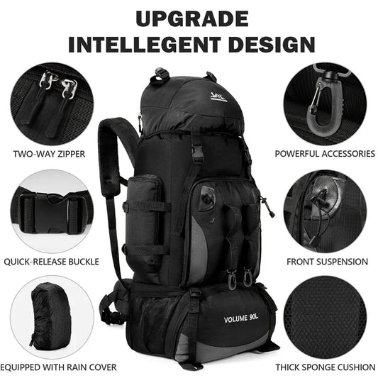 Large-capacity 90-liter men's waterproof hiking camping backpack, hiking backpack, hiking travel bag, travel sports bag Peaceful Pleasures Health and Wellness