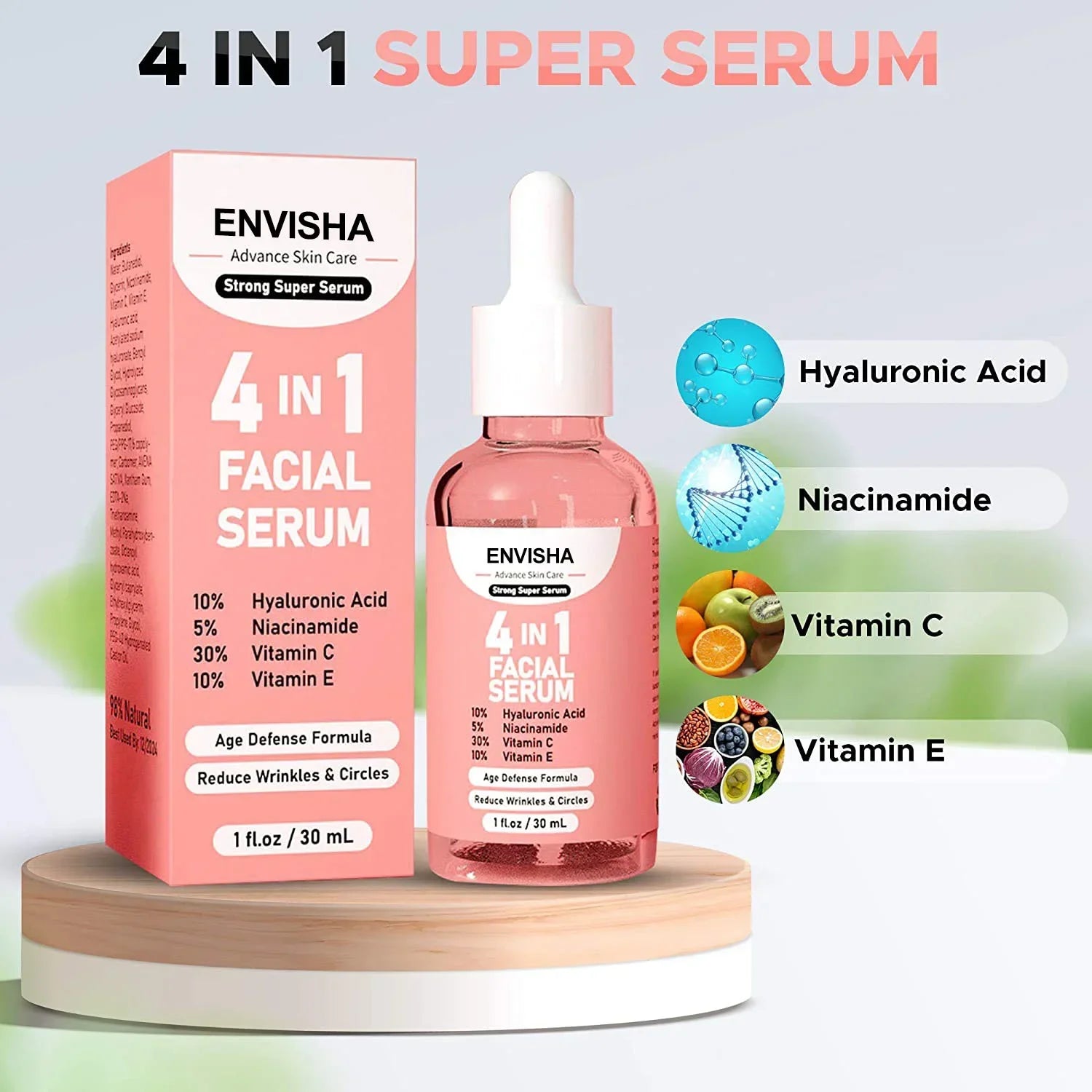 ENVISHA Face Serum – Vitamin C, Niacinamide & Hyaluronic Acid 30ml Face Serum Peaceful Pleasures Health and Wellness