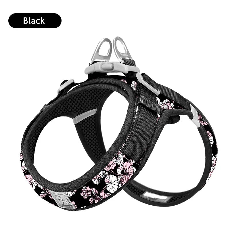 Truelove Floral Printing Mesh Harness for Dogs and Cats Small and Medium Breeds All Weather Adjustable Summer Walking TLH30131 Peaceful Pleasures Health and Wellness Black M China Mainland