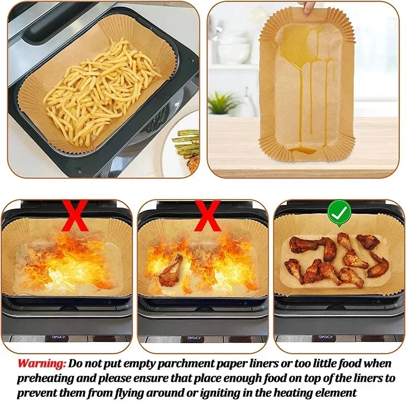 Disposable Air Fryer Parchment Liners – Non-Stick, 50/100 Pack