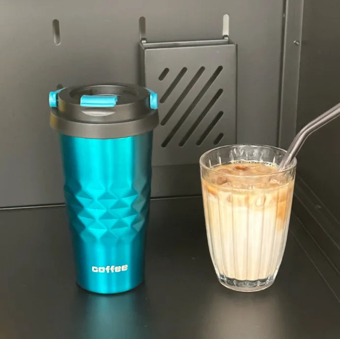 Diamond-Shaped Insulated Thermos Cup 500ml | Stainless Steel Insulated Thermos Cup Peaceful Pleasures Health and Wellness SKY BLUE 500ml