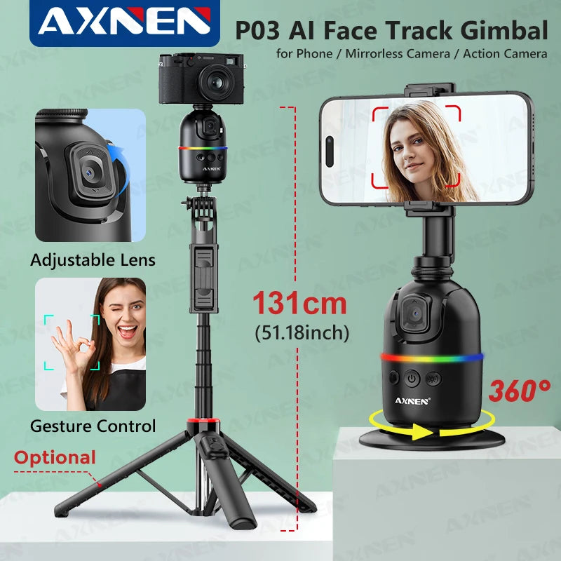 AI Face Tracking Gimbal – 360° Auto Rotate Phone Stabilizer Peaceful Pleasures Health and Wellness