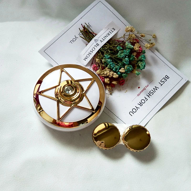 Contact lens travel set, star diamond contact lens case with cleaner, with mirror, tweezers, removal tool, fluid bottle, 2PCS Peaceful Pleasures Health and Wellness Gold