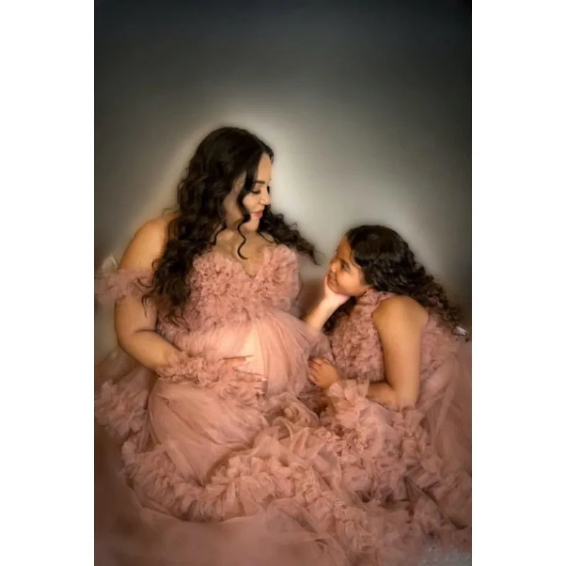 Photoshoot & Baby Shower Tulle Maternity Dress - Puffy Ruffles, Sheer Design, Bridal Lingerie Bathgown for Pregnancy Peaceful Pleasures Health and Wellness