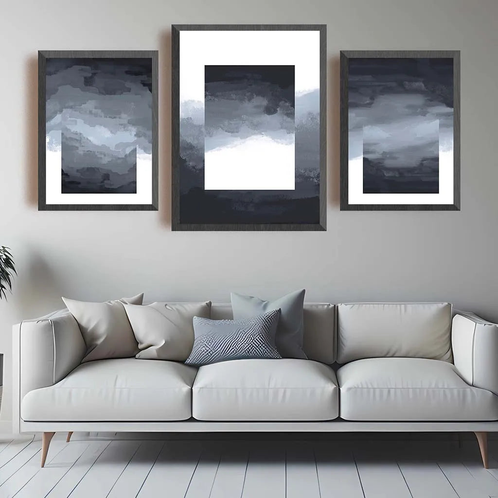 Abstract Black White Grey Canvas Wall Art | Modern Ink Poster Canvas Wall Art Peaceful Pleasures Health and Wellness