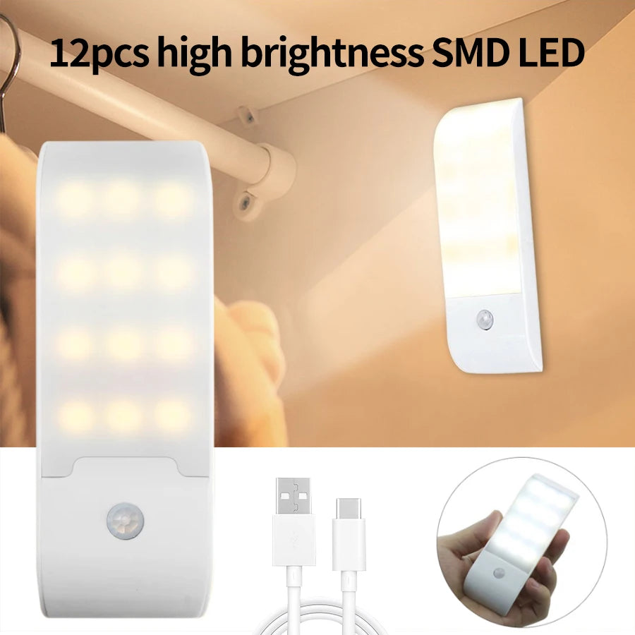 12LEDs Motion Sensor Night Light Rechargeable Magnetic Cabinet Lights Smart Sensor Night Lamp for Hallway Bedroom Kitchen Stairs Peaceful Pleasures Health and Wellness