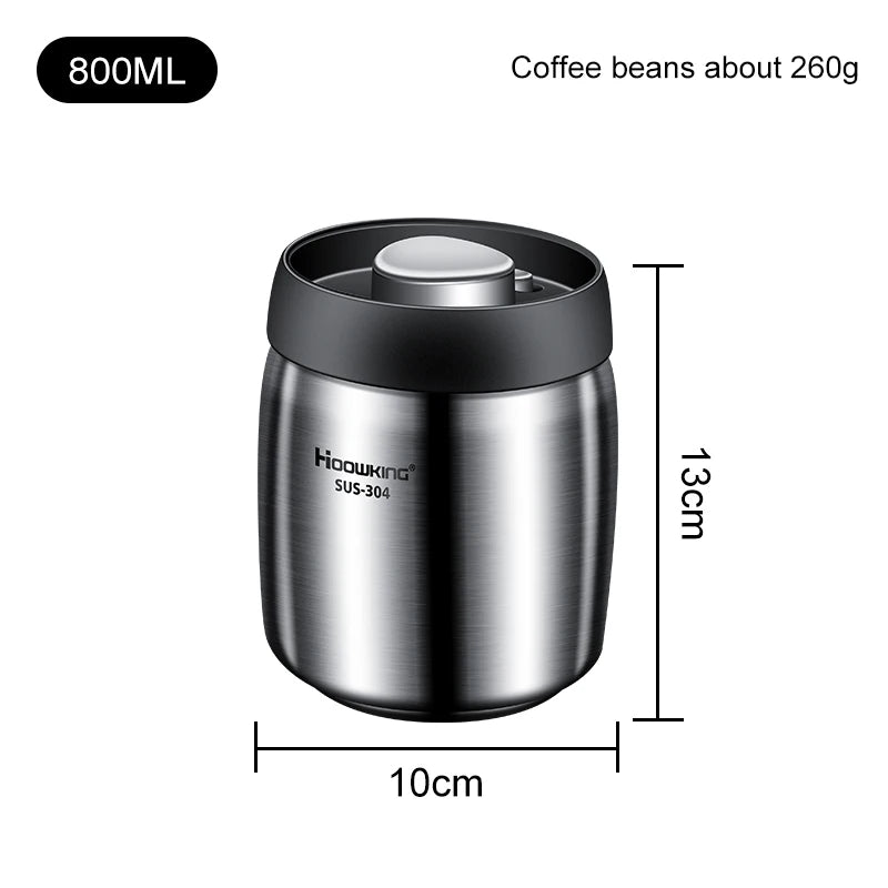 Vacuum Sealed Coffee Bean Jar | 304 Stainless Steel Canister