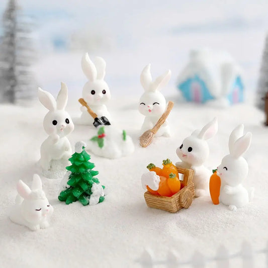 Snowman Bunny Resin Figurine | Micro Landscape Christmas Ornament Resin Figurine Ornament Oasis Select