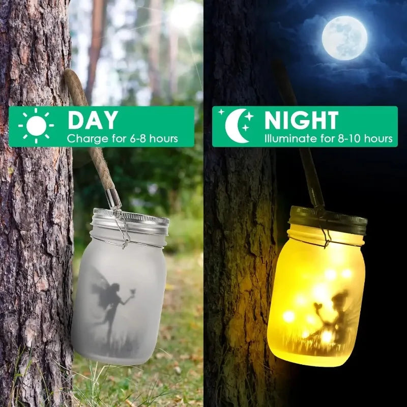Solar LED Frosted Glass Mason Jar Fairy Light | Garden Decor