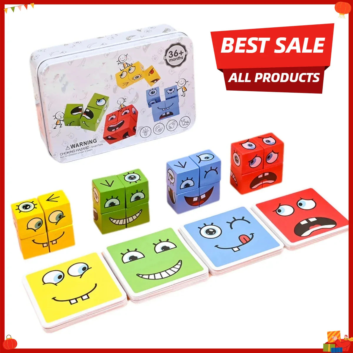 Kids Wooden Emotion Cube Puzzle Game | Montessori Toy Ages 3–12
