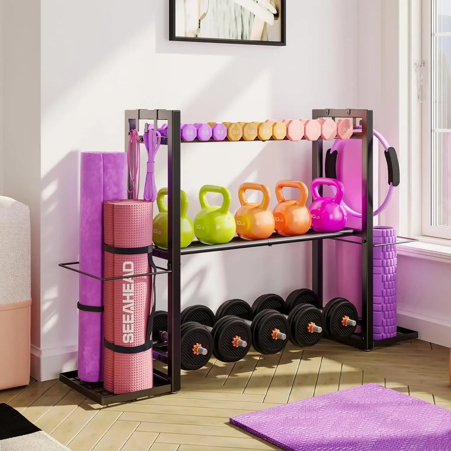 3-Tier Adjustable Dumbbell Rack, Heavy Duty Metal Storage for Home Gym Equipment and Accessories Peaceful Pleasures Health and Wellness