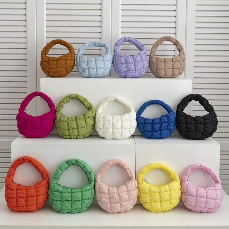 Mini Quilted Puffer Tote Bag | Circle Phone Purse & Key Pouch