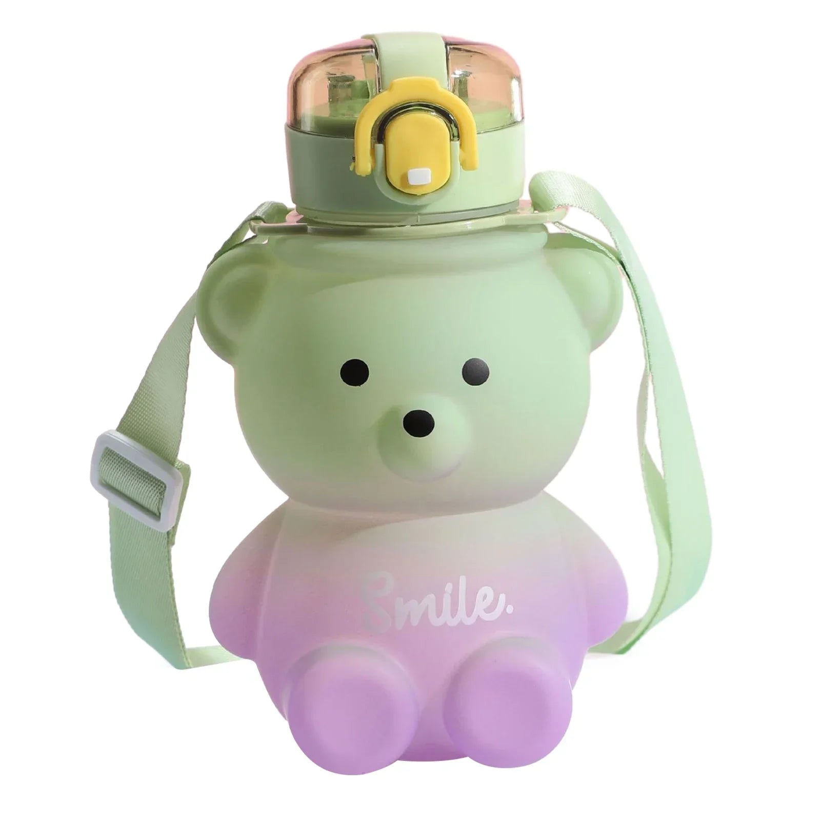 800ml Cute Straw Water Bottle with Rope Portable Bear Gradient Water Cup Large-Capacity Leak-Proof Drinking Mug for Kids Girls Peaceful Pleasures Health and Wellness green 800ml