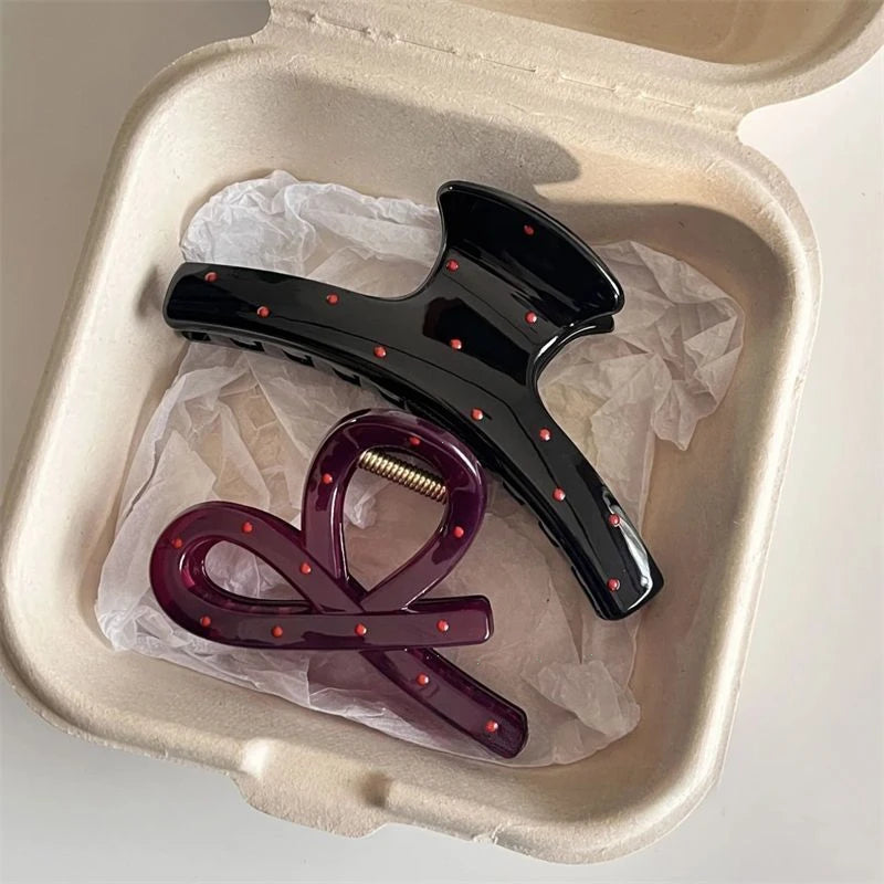 1 Women Vintage Red Polka Dot Ribbon Bow Shark Clip Hairpin Hair Claw