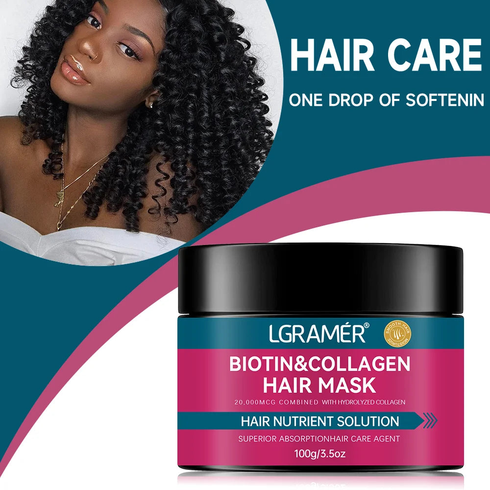 Biotin Collagen Hair Mask Repairs Dry Frizz Softens Hair Prevents Breakage Split Ends Nourishes White Horn Egg Scalp Care Peaceful Pleasures Health and Wellness